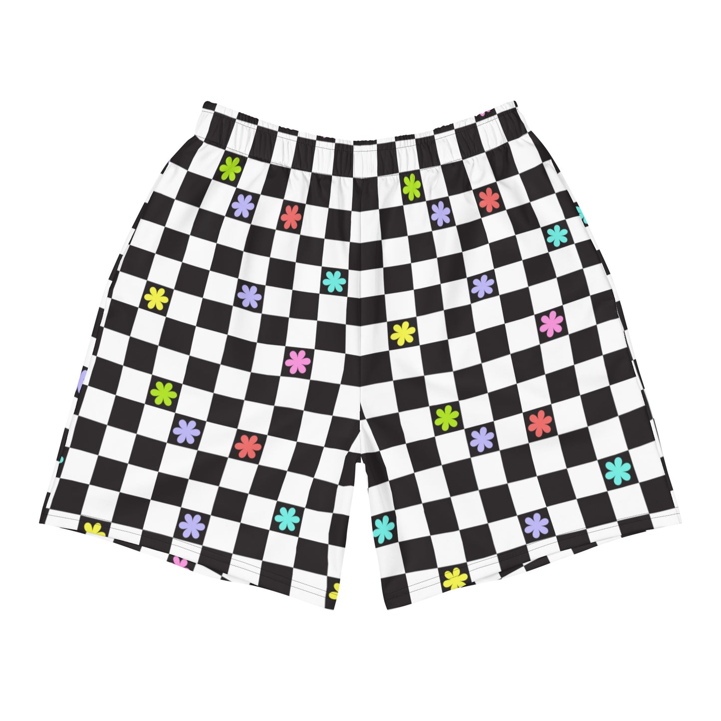 Checkered Flowers Men's Athletic Shorts