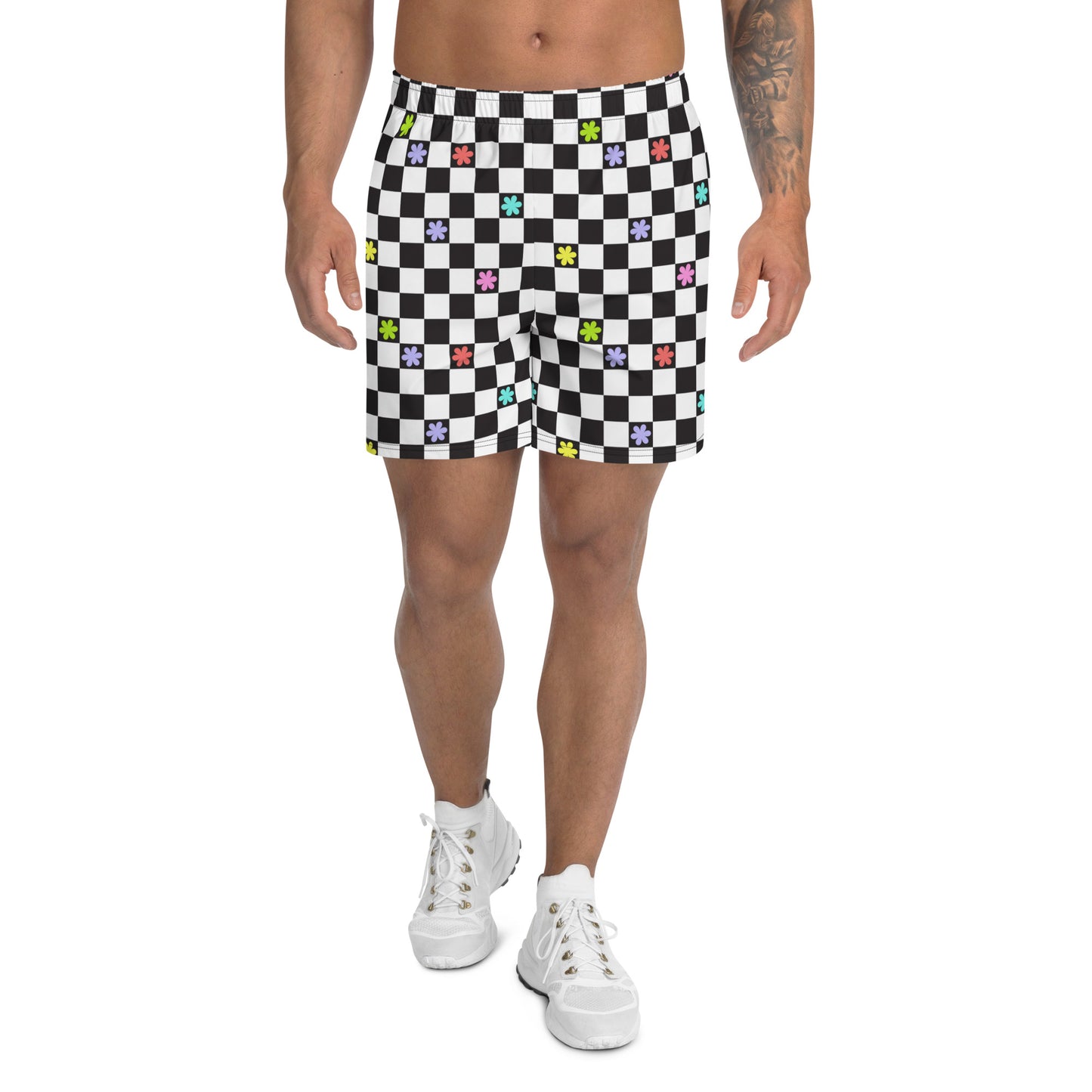 Checkered Flowers Men's Athletic Shorts