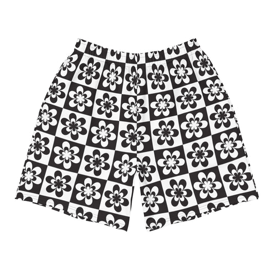 B&W Checker Daisy Men's Athletic Shorts