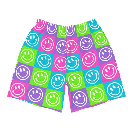 Bright Checker Smile Men's Athletic Shorts