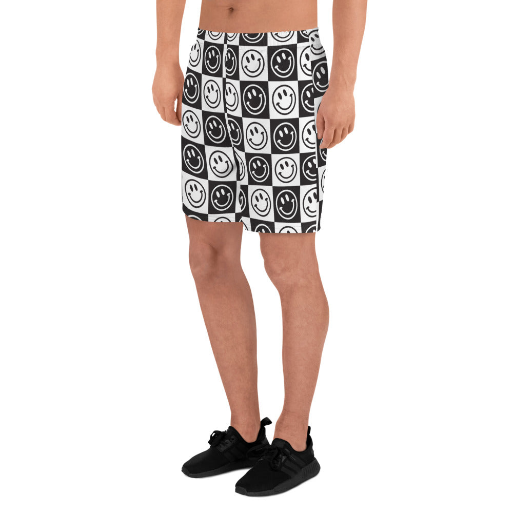 B&W Checker Smile Men's Athletic Shorts