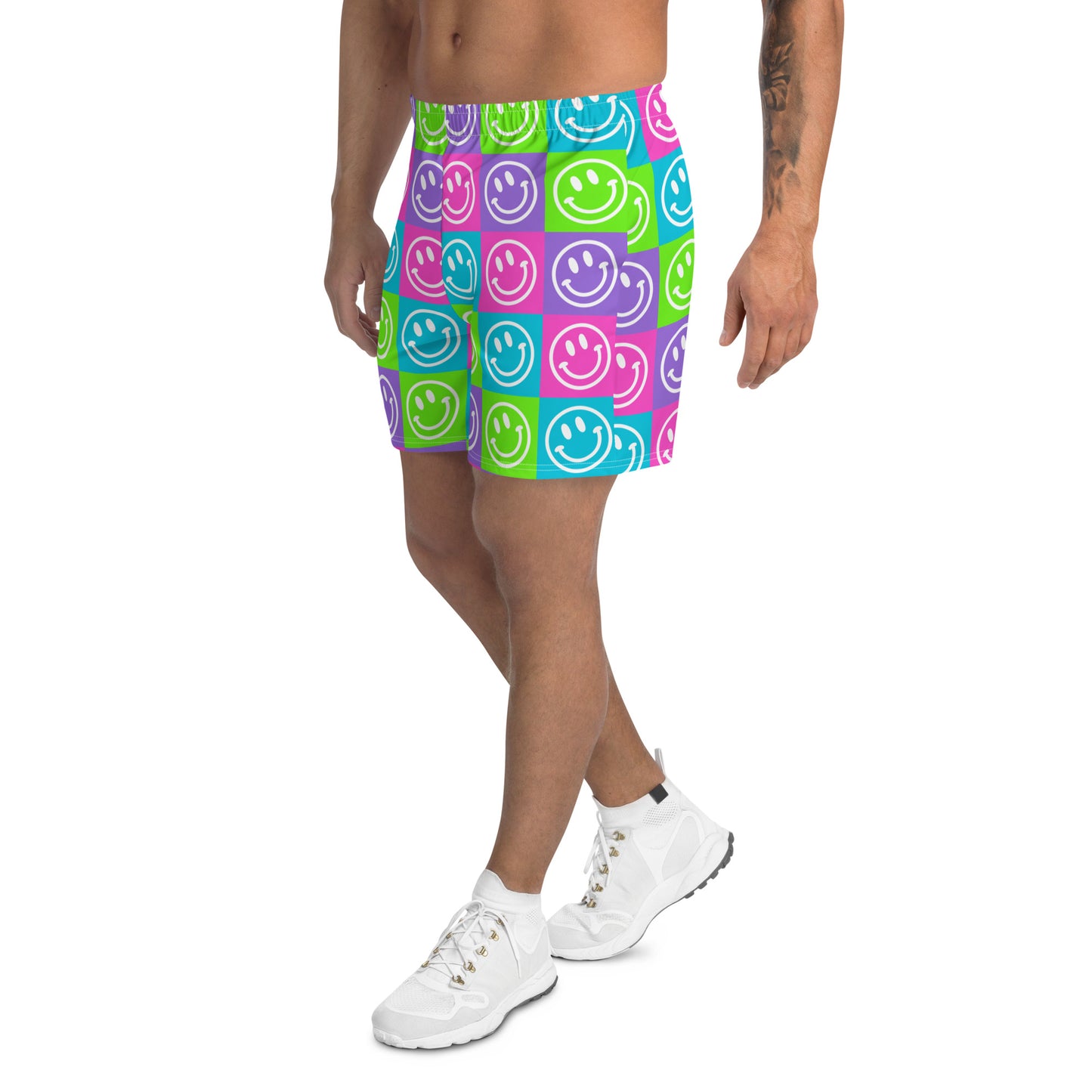 Bright Checker Smile Men's Athletic Shorts