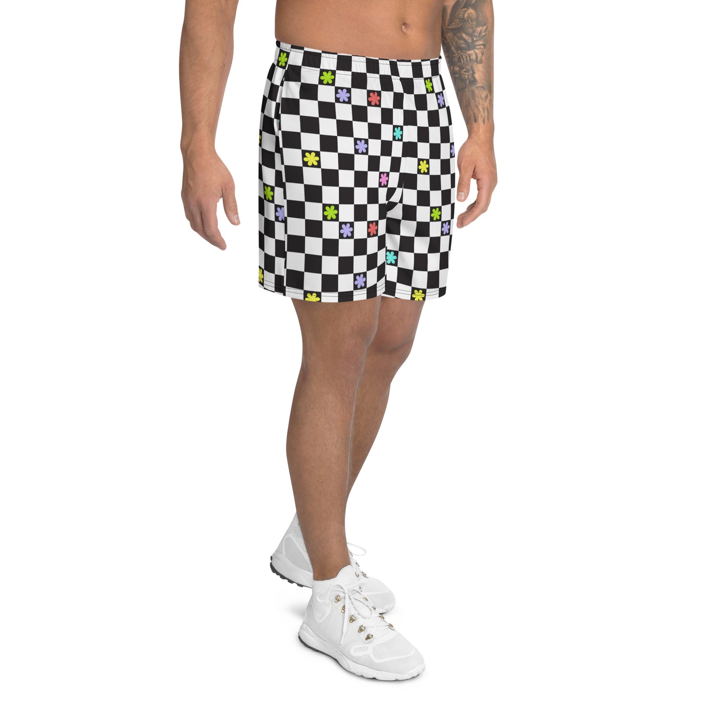 Checkered Flowers Men's Athletic Shorts