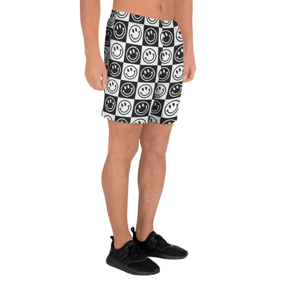 B&W Checker Smile Men's Athletic Shorts