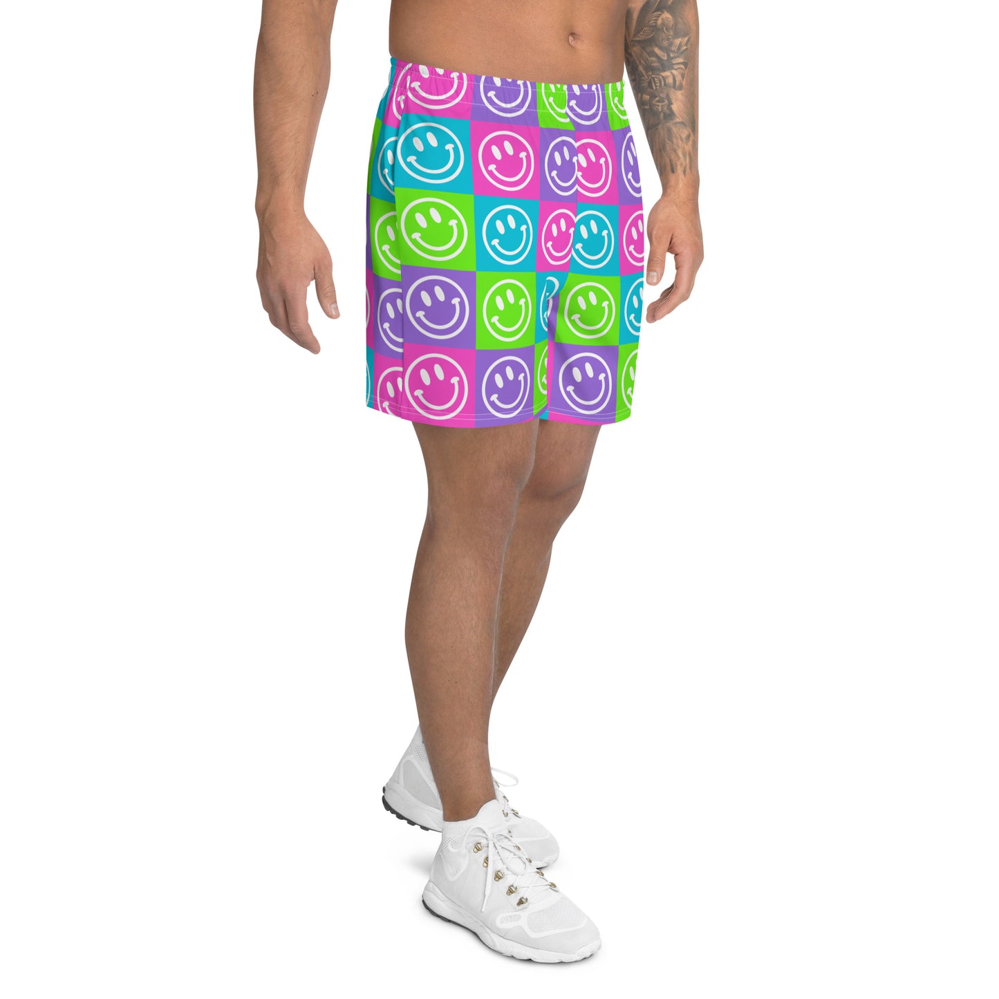 Bright Checker Smile Men's Athletic Shorts