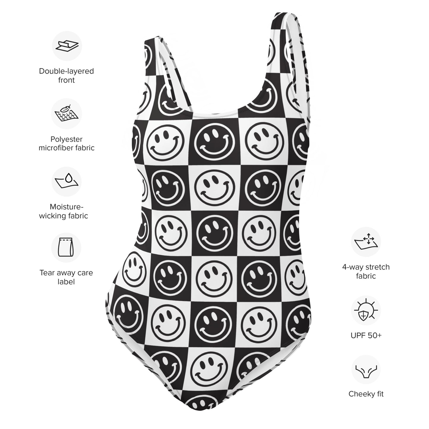 B&W Checker Smile One-Piece Swimsuit