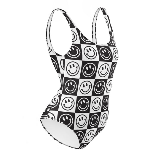 B&W Checker Smile One-Piece Swimsuit