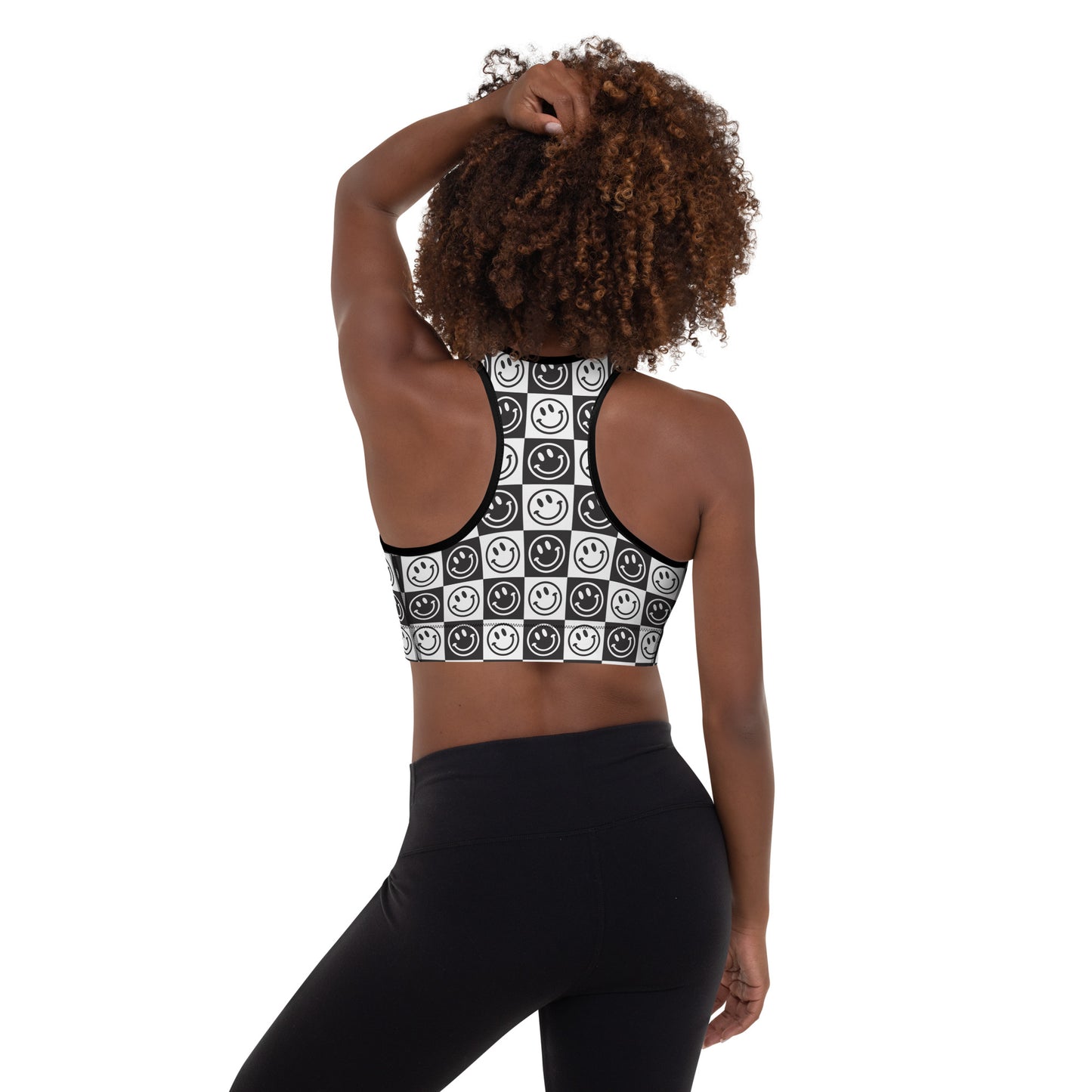 B&W Checker Smile Padded Sports Bra