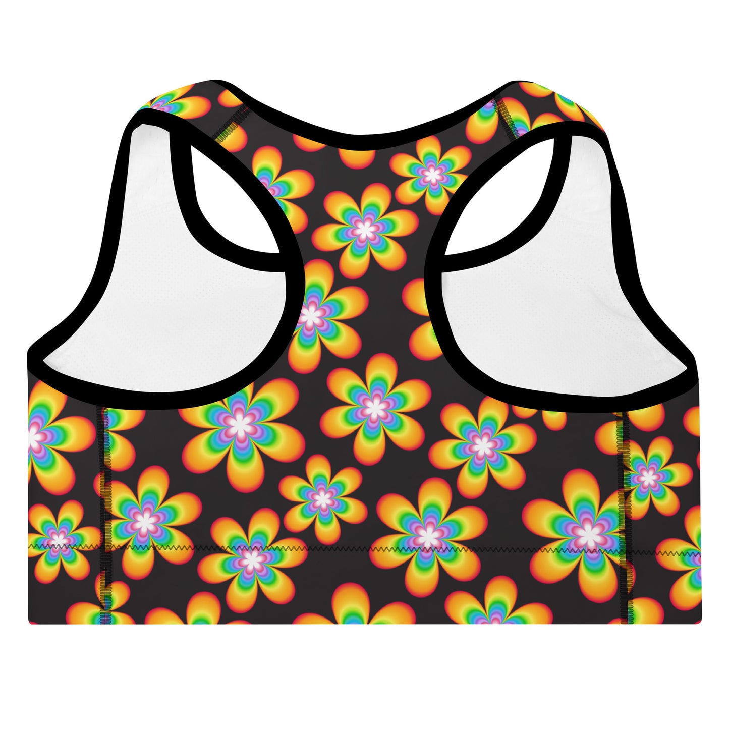 Rainbow Bloom Black Padded Sports Bra