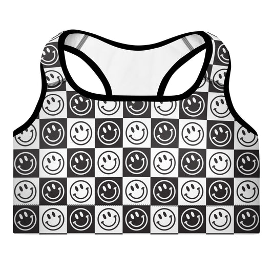 B&W Checker Smile Padded Sports Bra