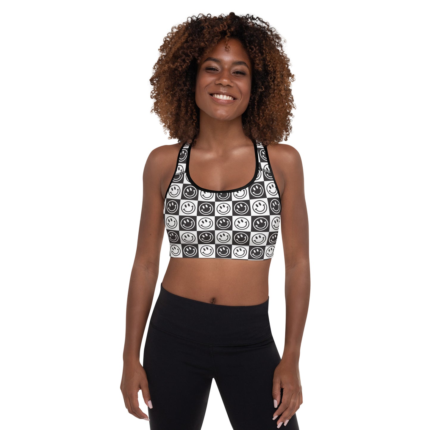 B&W Checker Smile Padded Sports Bra