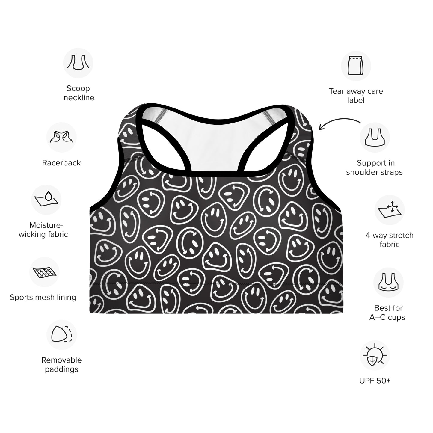 B&W Smiles Padded Sports Bra