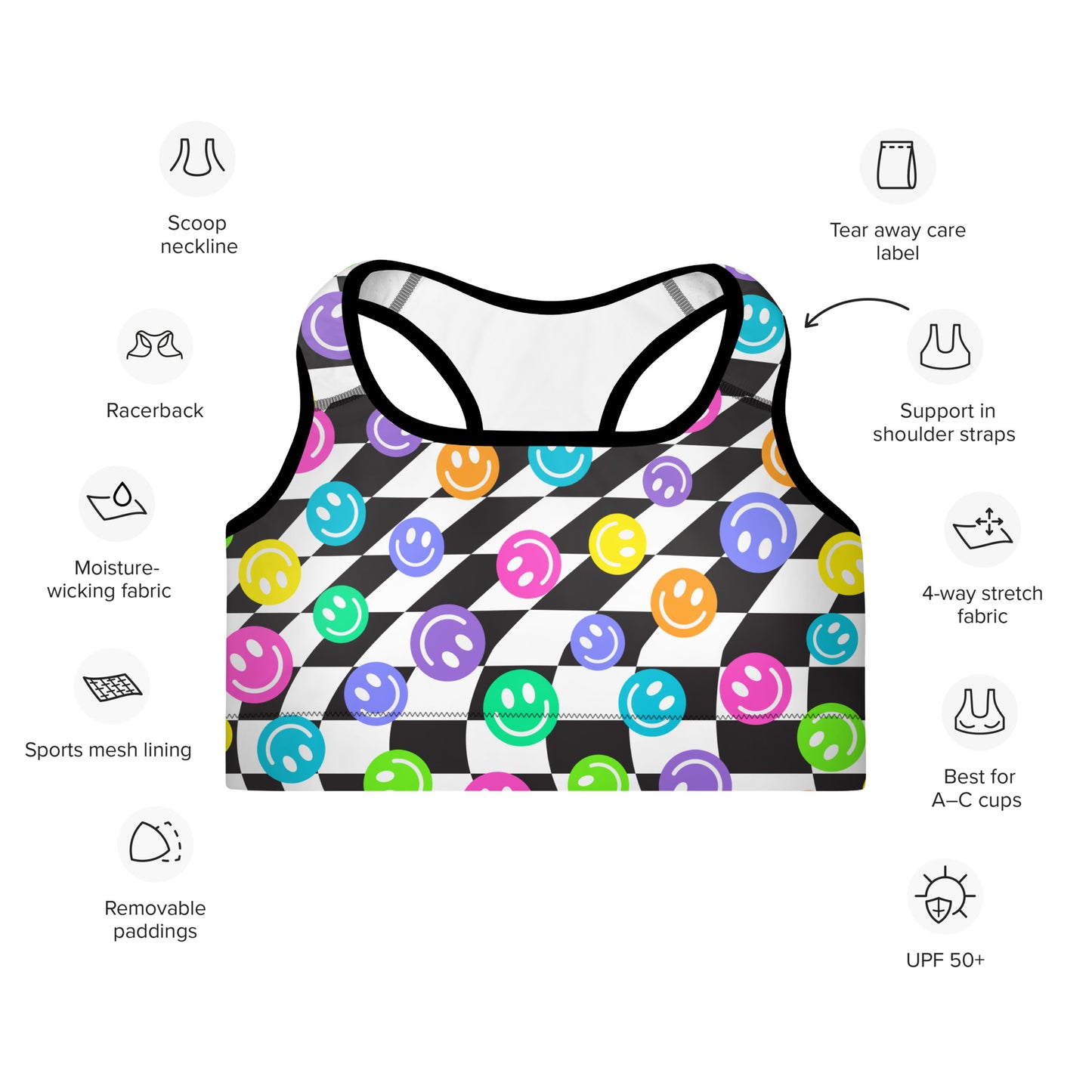 Happy Trippy Padded Sports Bra