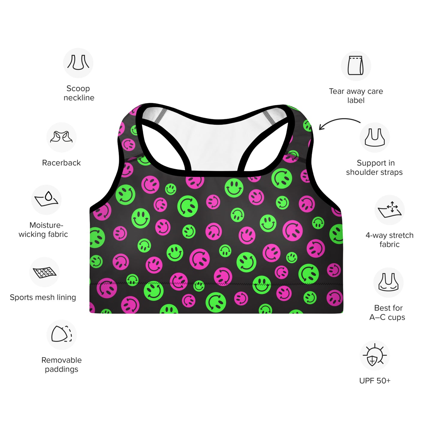 Pink & Green Smiles Padded Sports Bra