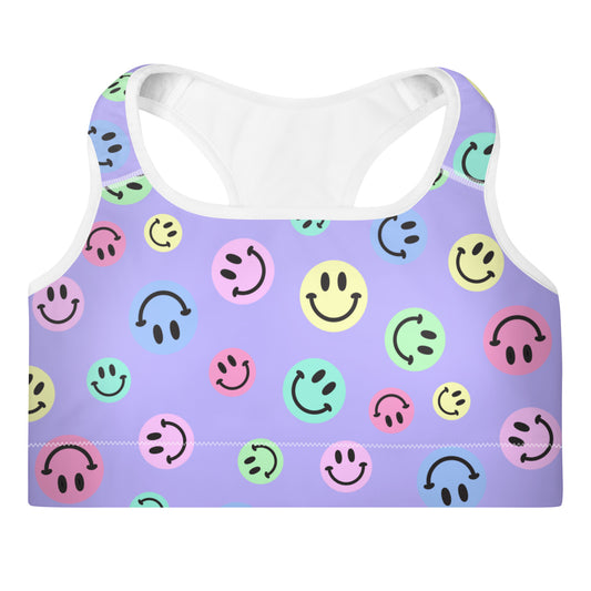 Purple Smiles Pastel Padded Sports Bra