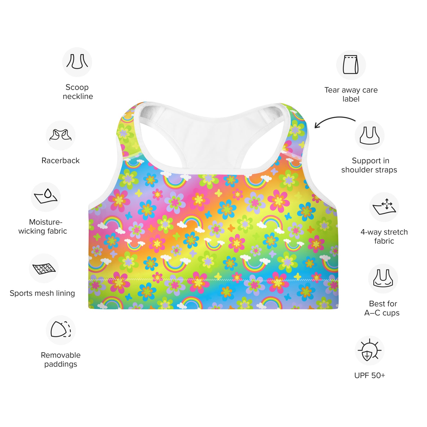 Funky Town Rainbow Padded Sports Bra