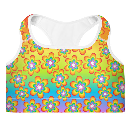 Rainbow Bloom Padded Sports Bra