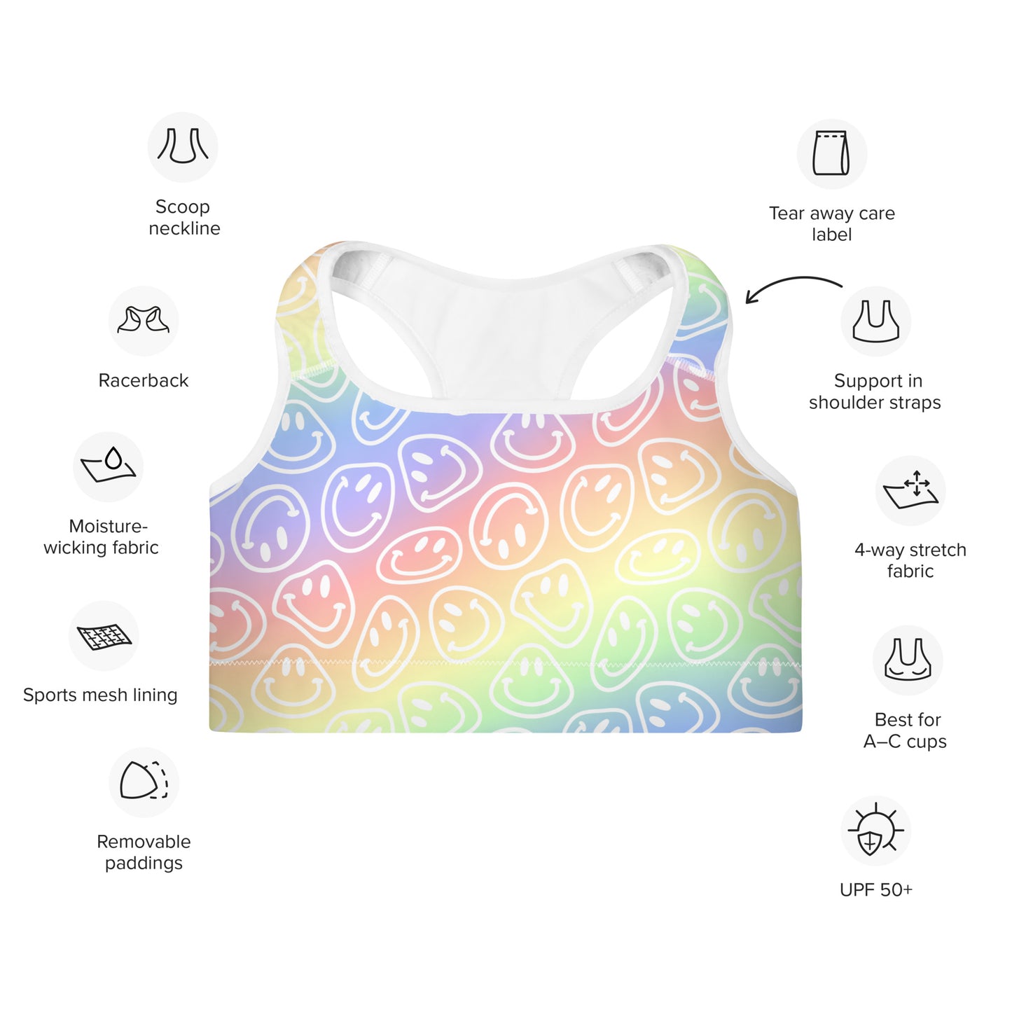 Pastel Smiles Padded Sports Bra