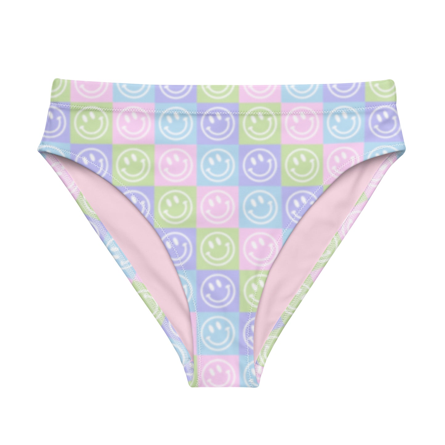 Pastel Checker Smile High-Waisted Bikini Bottom