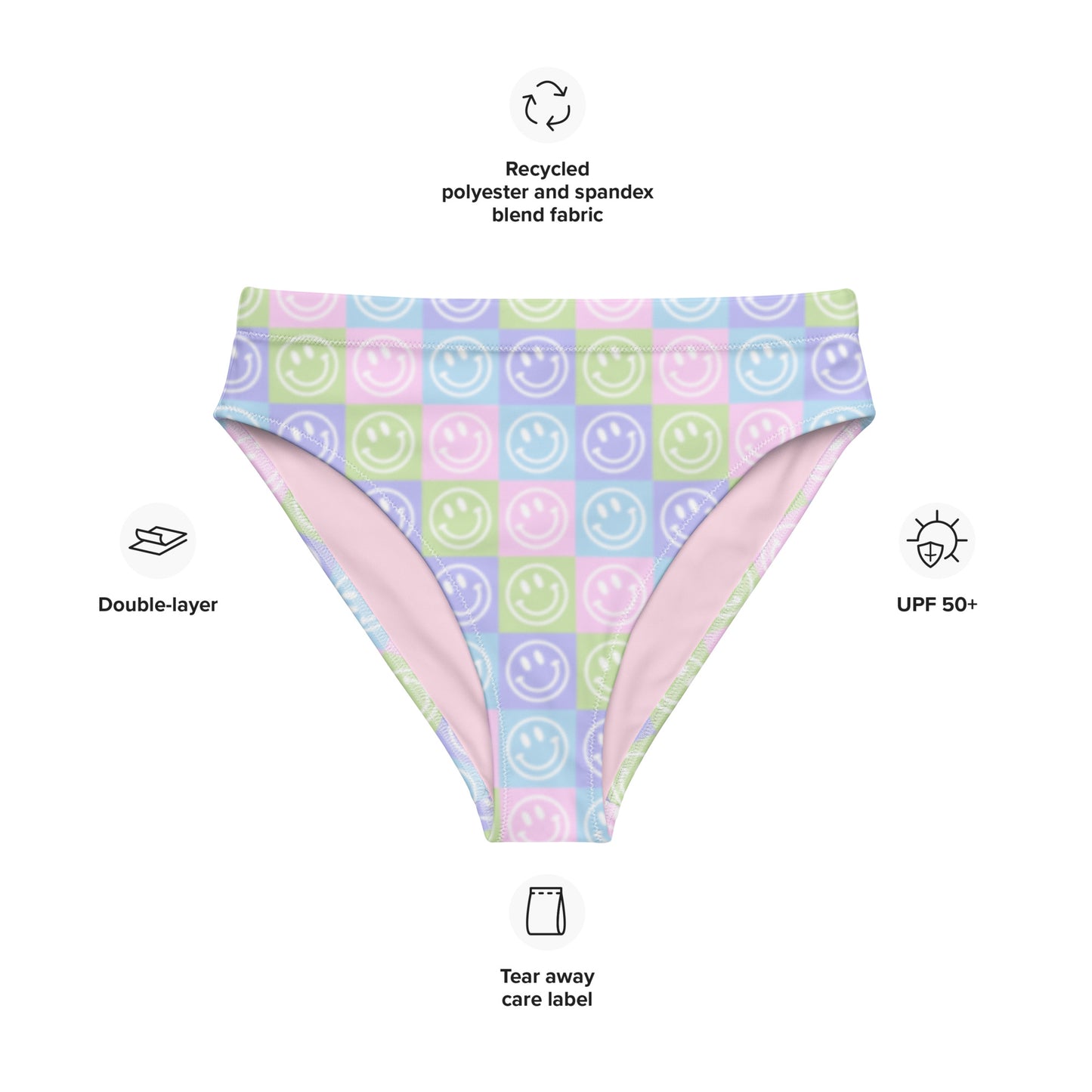 Pastel Checker Smile High-Waisted Bikini Bottom