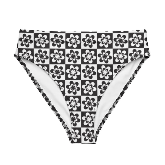 B&W Checker Daisy High-Waisted Bikini Bottom