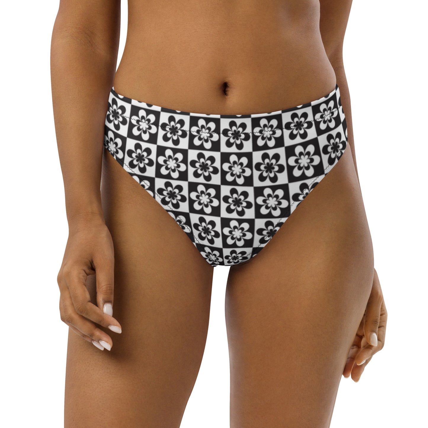 B&W Checker Daisy High-Waisted Bikini Bottom