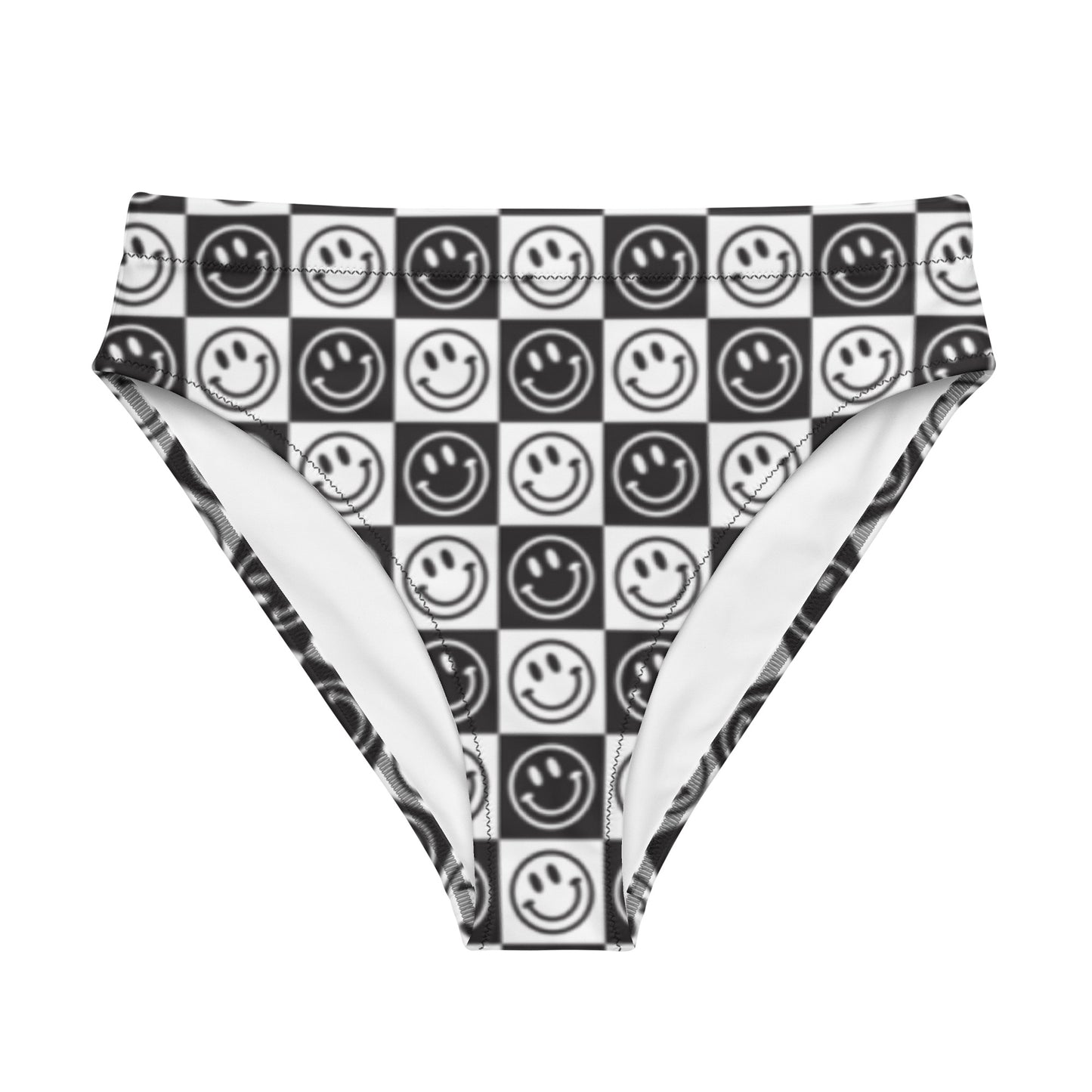 B&W Checker Smile High-Waisted Bikini Bottom