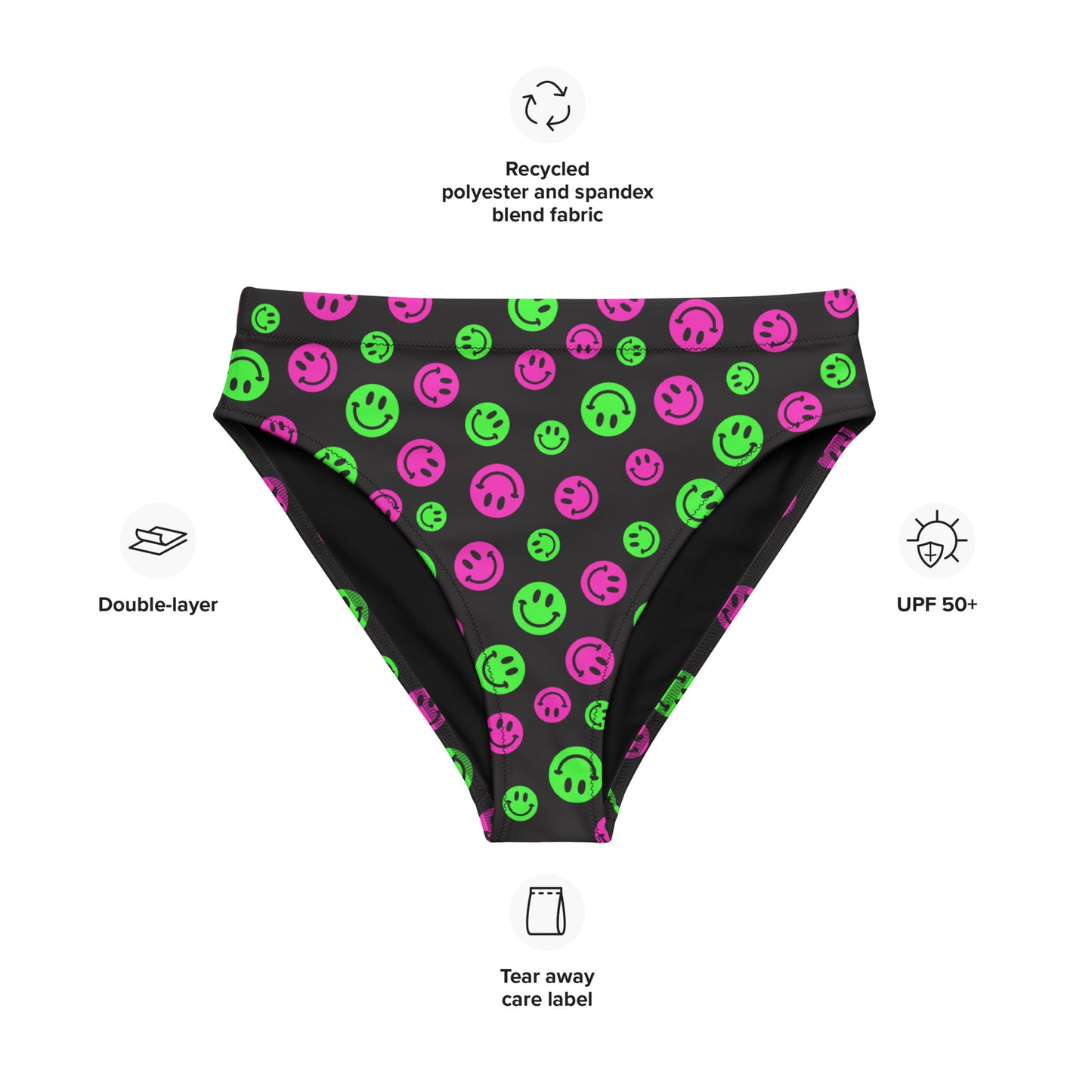 Pink & Green Smiles High-Waisted Bikini Bottom