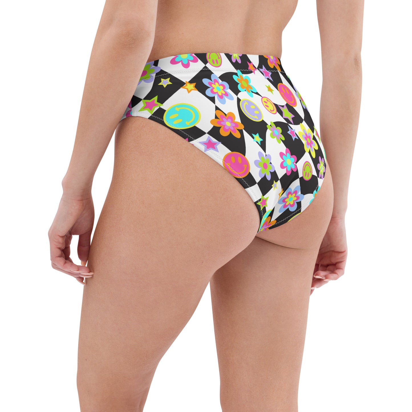 Groovy Checker High-Waisted Bikini Bottom