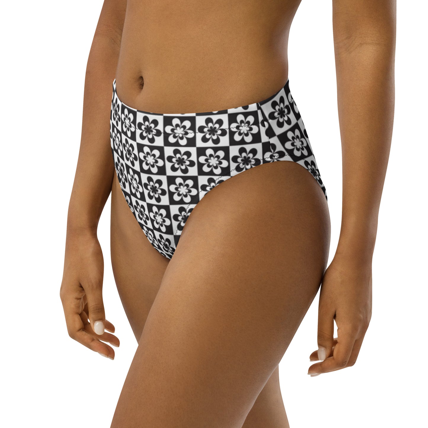 B&W Checker Daisy High-Waisted Bikini Bottom