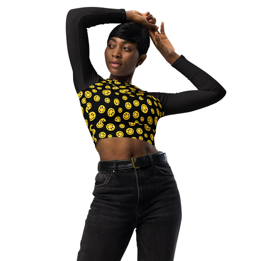 Yellow Smile Recycled Long-Sleeve Crop Top