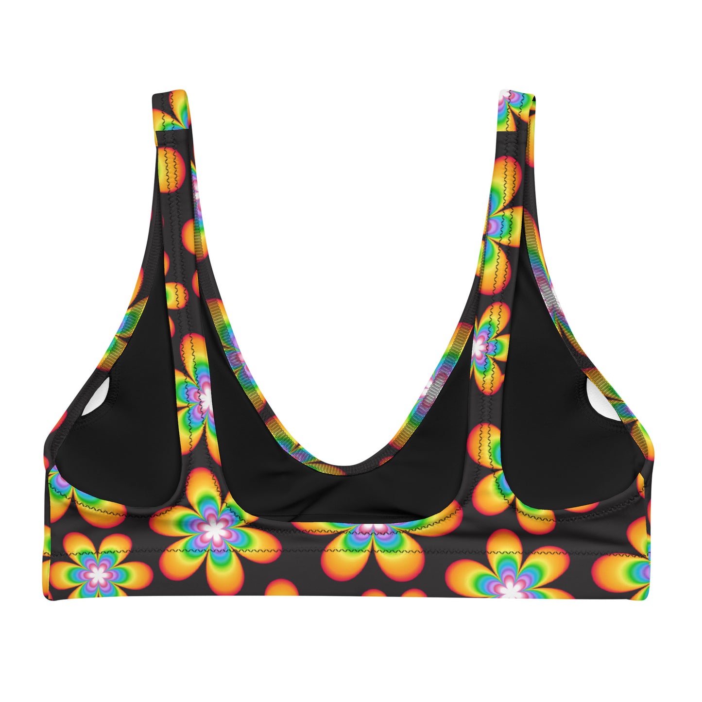 Rainbow Bloom Black Padded Bikini Top