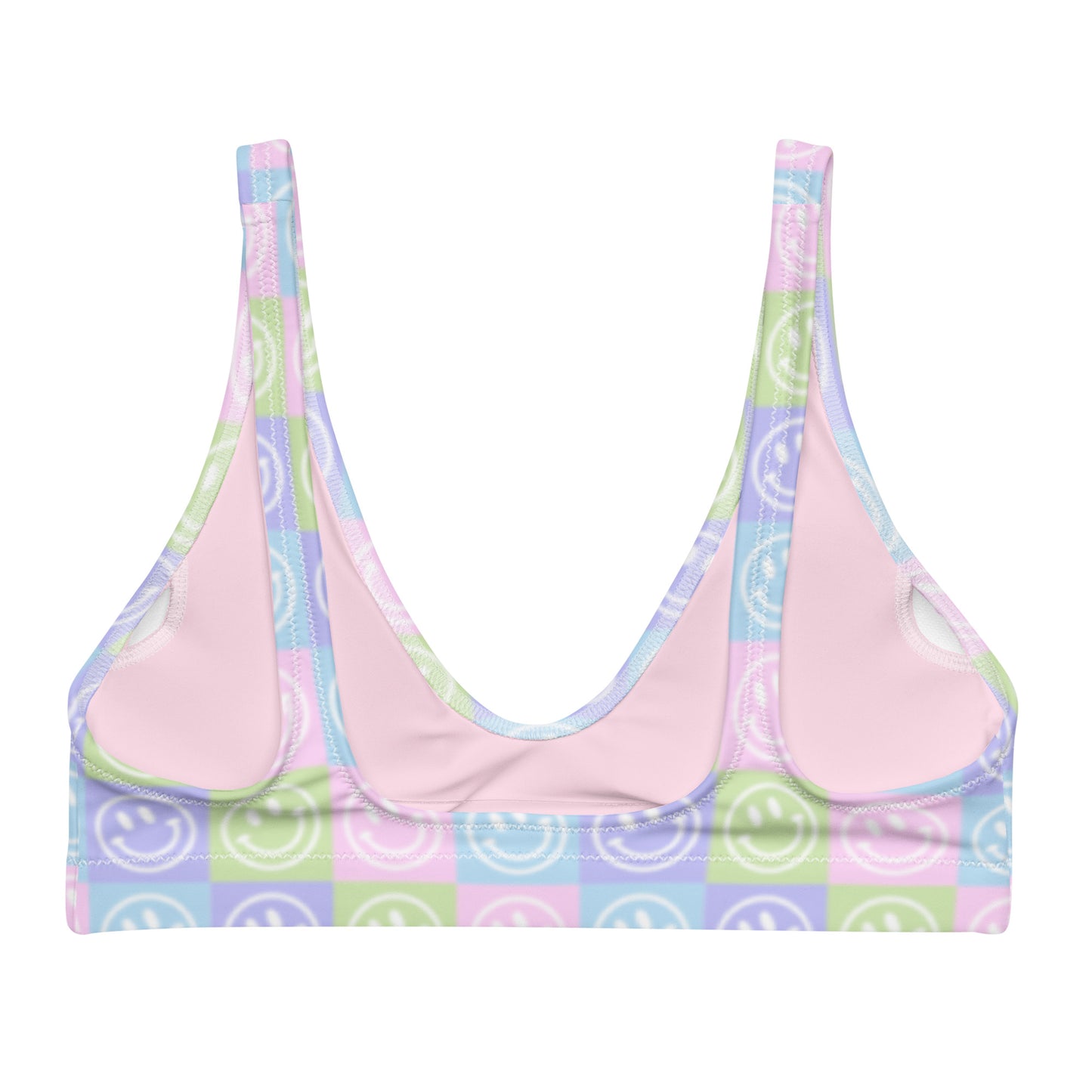 Pastel Checker Smile Padded Bikini Top