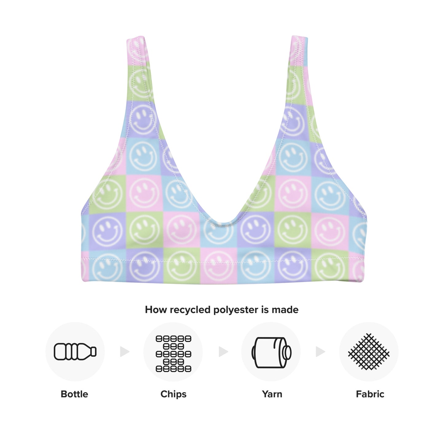 Pastel Checker Smile Padded Bikini Top