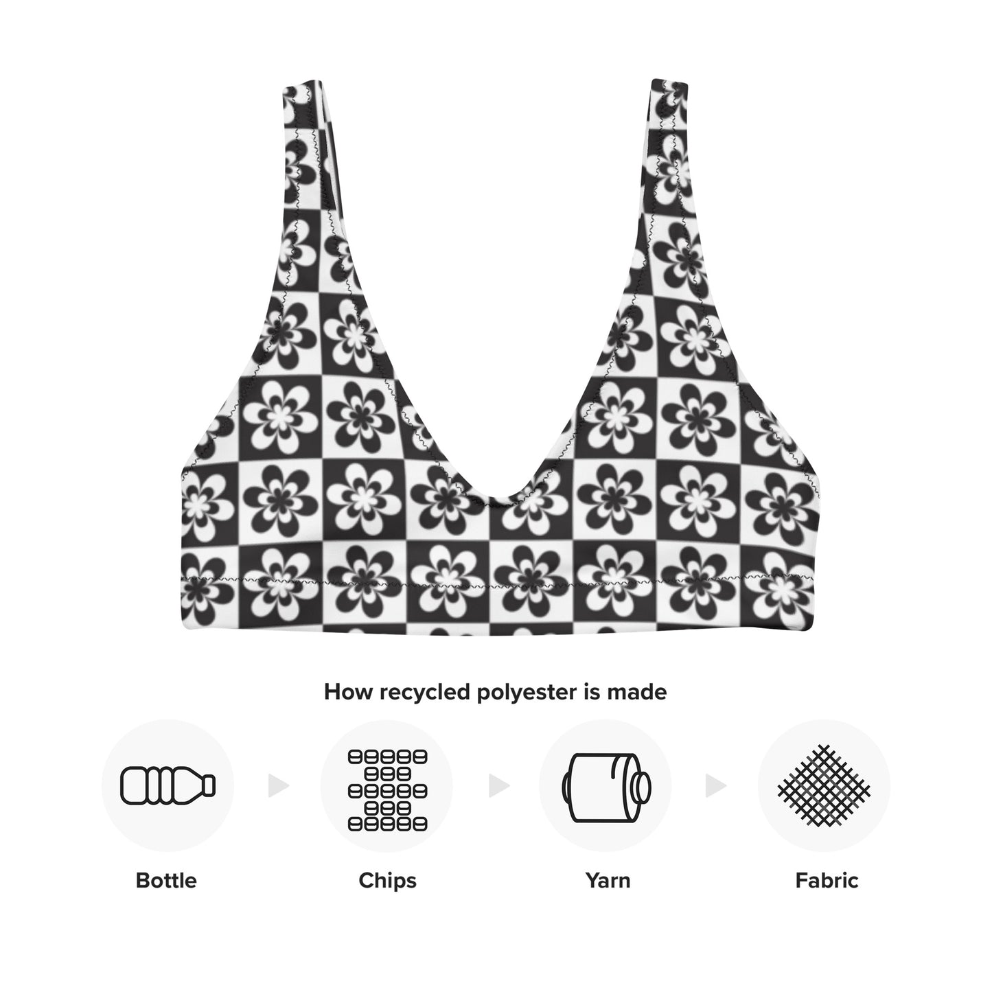 B&W Checker Daisy Padded Bikini Top