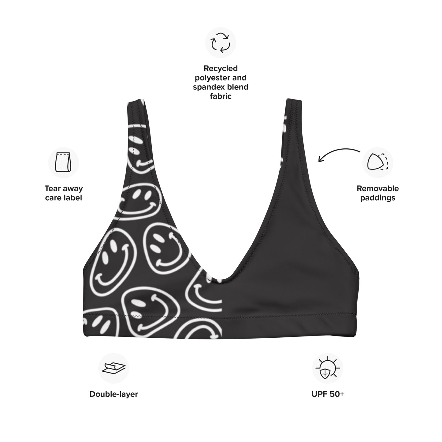 B&W Smiles Split Padded Bikini Top