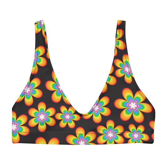 Rainbow Bloom Black Padded Bikini Top