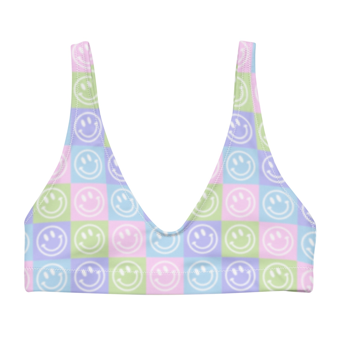 Pastel Checker Smile Padded Bikini Top