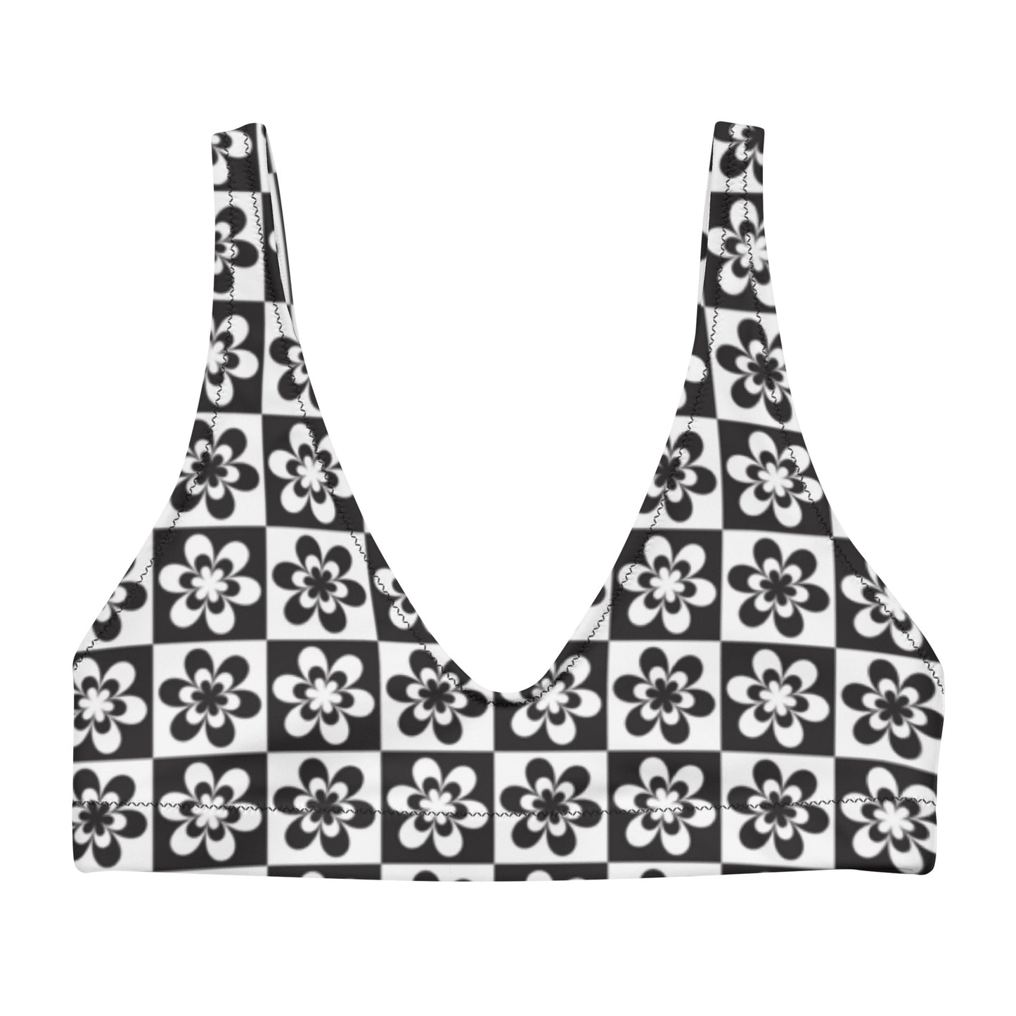 B&W Checker Daisy Padded Bikini Top