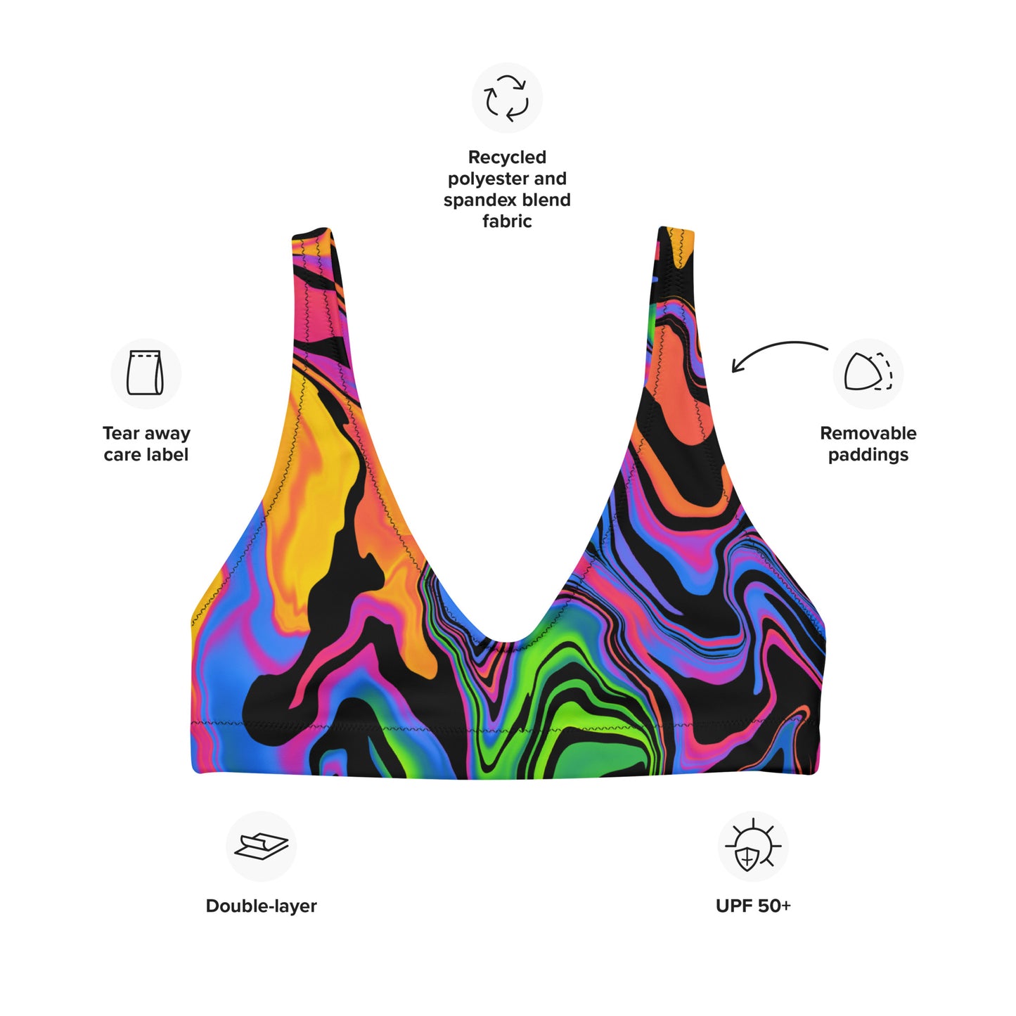 Dark Rainbow Padded Bikini Top