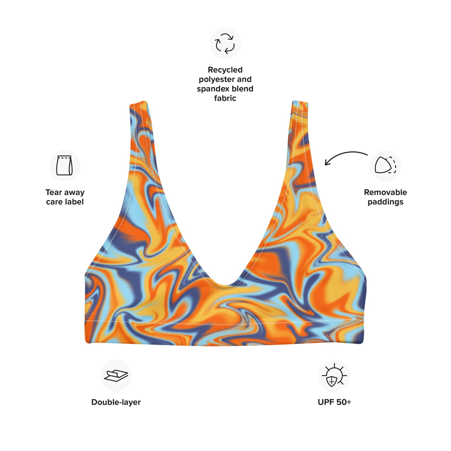 Orange Swirl Padded Bikini Top