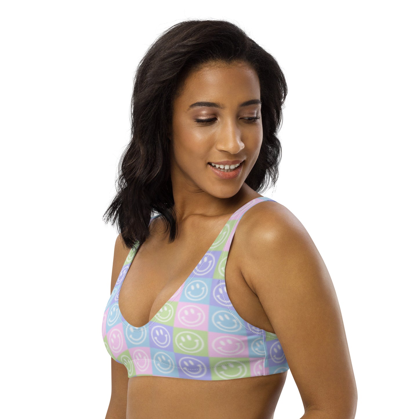 Pastel Checker Smile Padded Bikini Top