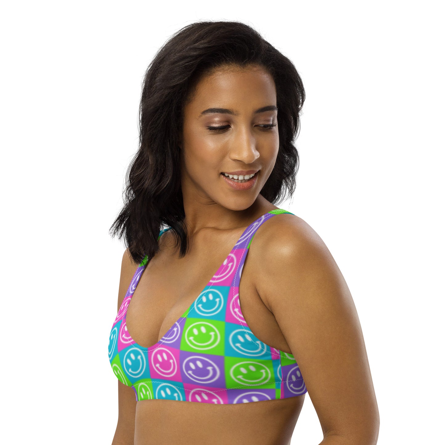 Bright Checker Smile Bikini Top