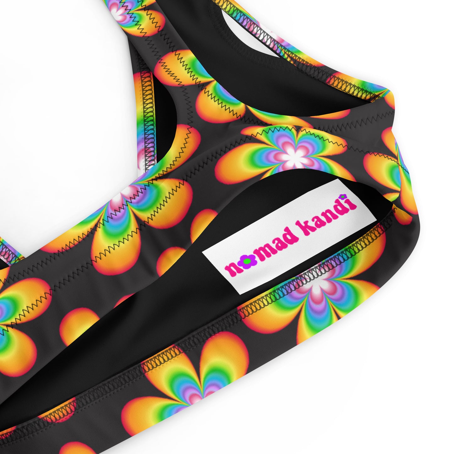 Rainbow Bloom Black Padded Bikini Top