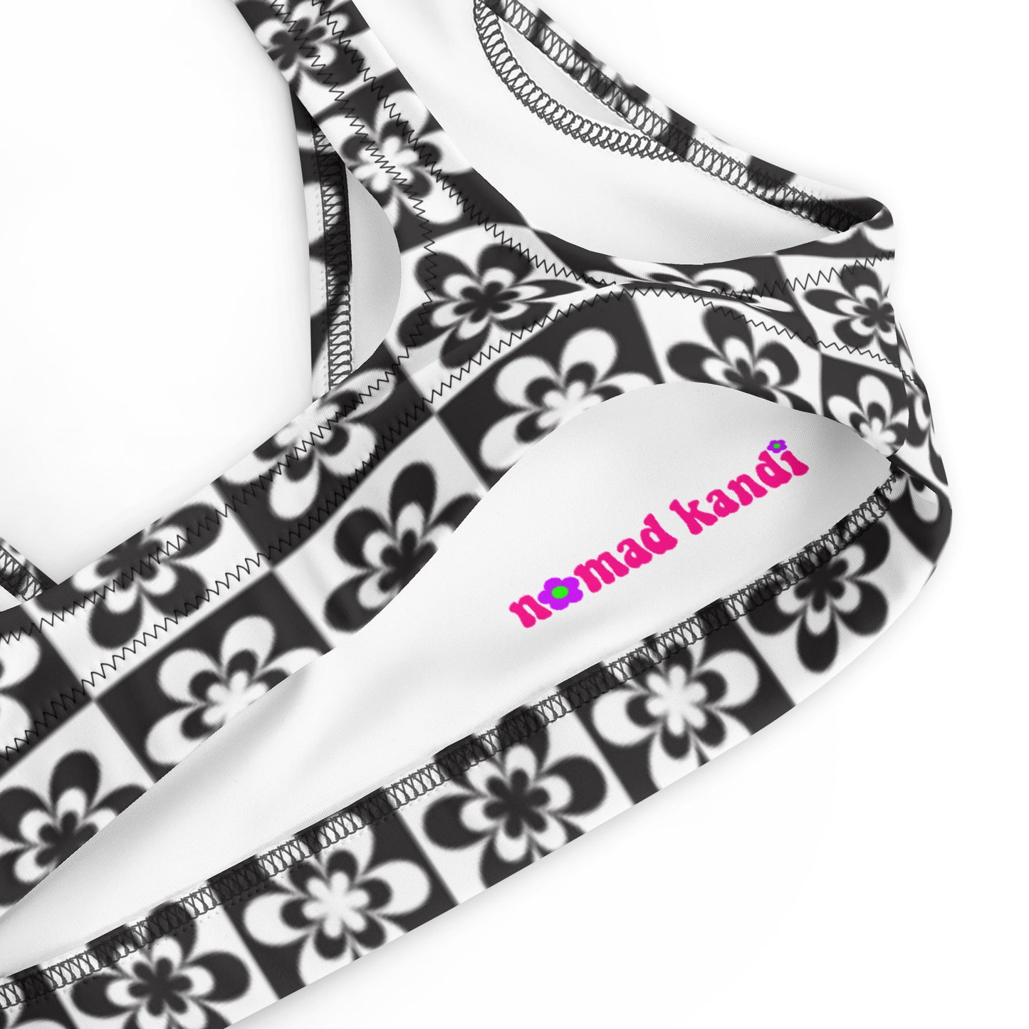 B&W Checker Daisy Padded Bikini Top