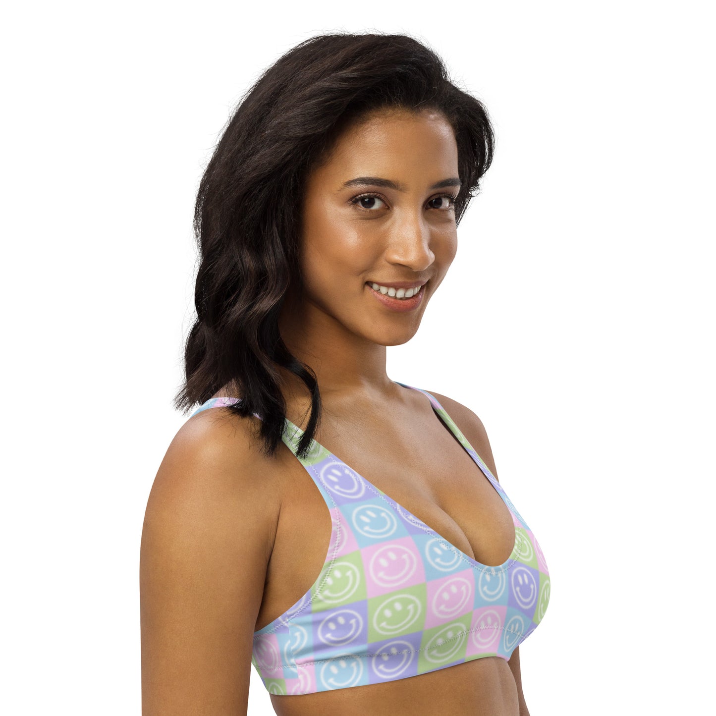 Pastel Checker Smile Padded Bikini Top