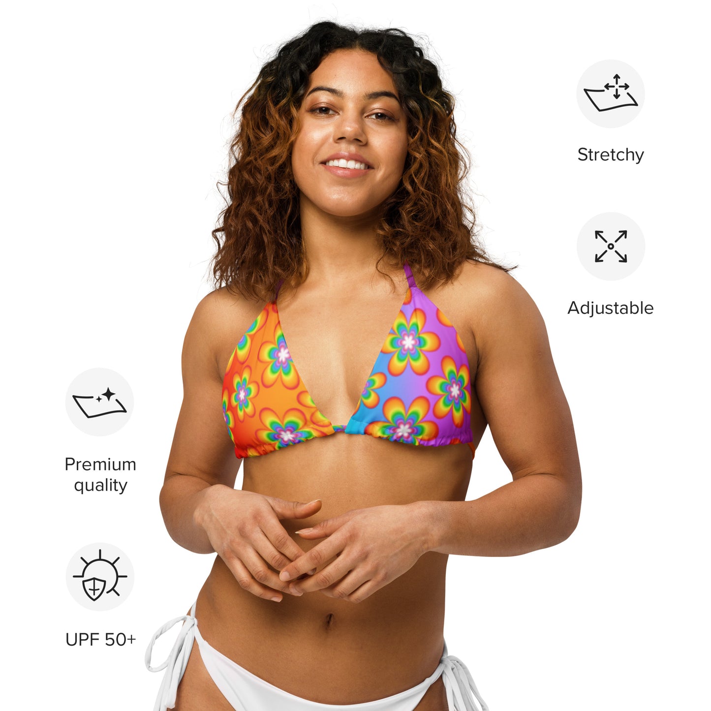 Rainbow Bloom String Bikini Top