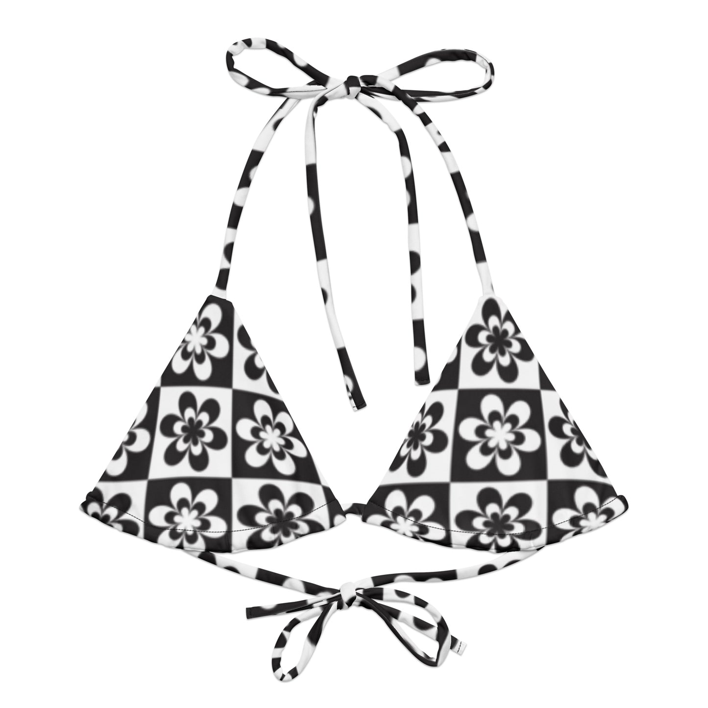 B&W Checker Daisy String Bikini Top