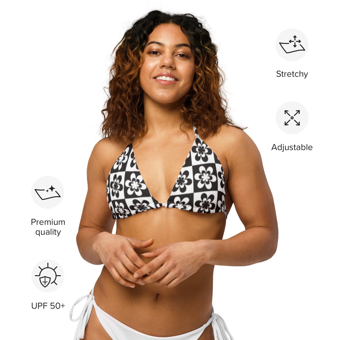 B&W Checker Daisy String Bikini Top