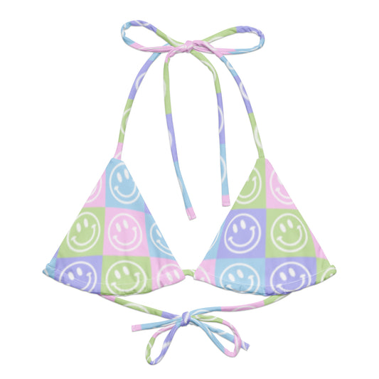 Pastel Checker Smile String Bikini Top